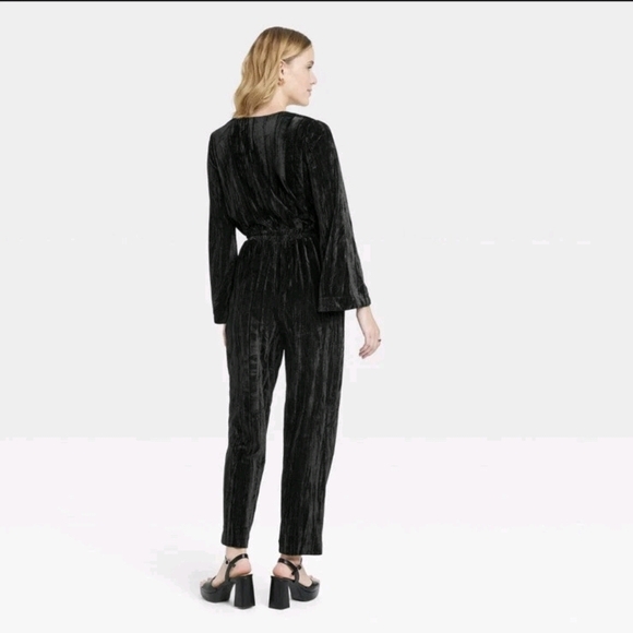 A New Day Black Velvety Jumpsuit Long Bell Sleeve Elastic Waist XL - Picture 3 of 14